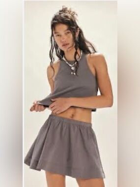 Free People Gray Ribbed Tank and Mini Skirt Set